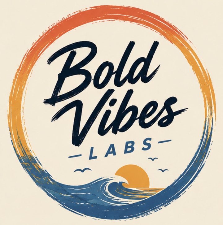 Bold Vibes Labs badge: a painted wave and setting sun